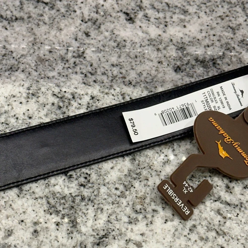 New Tommy Bahama Men XL 42-44 Belt Cognac Black Brown Reversible Leather Coastal